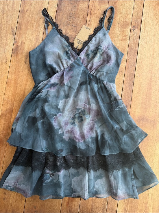 Disturbia Dresses & Skirts - NWT Disturbia Floral Lace Trim Party Dress - Dusty Blue